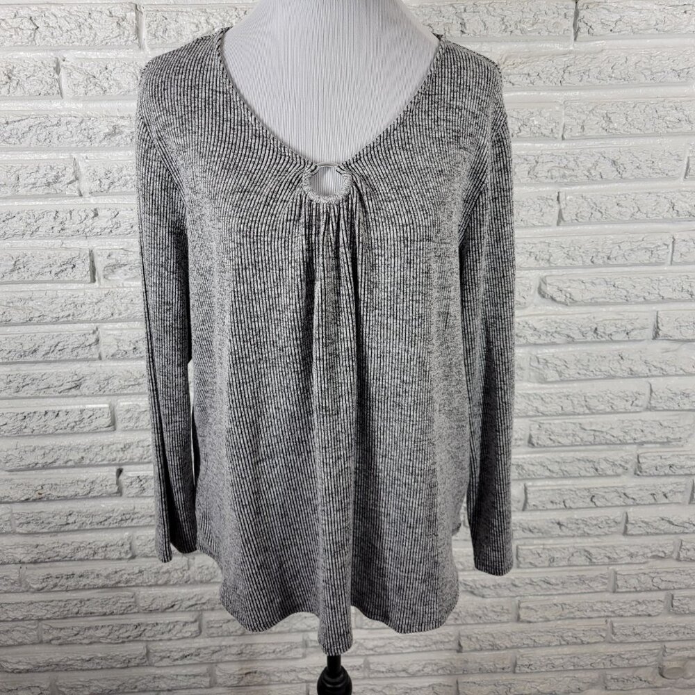 Ruby Rd Womens Sweater XL Long Sleeve Gray Ribbed Keyhole Casual GRA46E